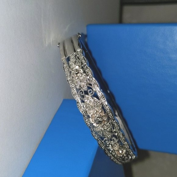 Vintage art deco style ssl/diamond accent bracelet - Picture 3 of 6